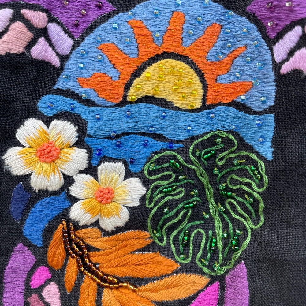 Not Perfect Linen Black Skirt with Colorful Sea Turtle Honu Hand Embroidery